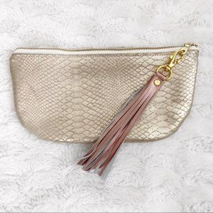 NWT Gold Leather Clutch w/ Pink Leather Tassel